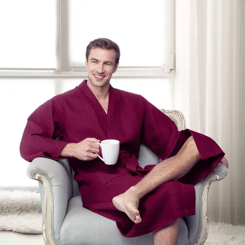 Vista 4 de Lotus Linen Bata de baño de algodón SPA para hombre, bata suave de lujo para hombre