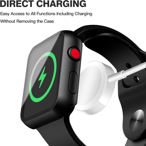 Vista 6 de Misxi Paquete de 2 fundas impermeables con botón diseñadas para Apple Watch Series 3 Series 2 de 38mm, funda rígida de policarbonato anticaídas
