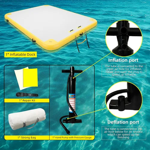 Vista 5 de Plataforma flotante inflable de 6 pies/8 pies/10 pies/12 pies, almohadilla de agua inflable para adultos, tapete flotante de aire para múltiples