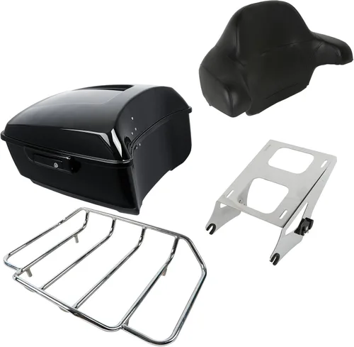 Vista 23 de XMT-MOTO King Tour Trunk + almohadilla de respaldo envolvente+estante de montaje negro+accesorios de acoplamiento para Harley Touring Road King Road