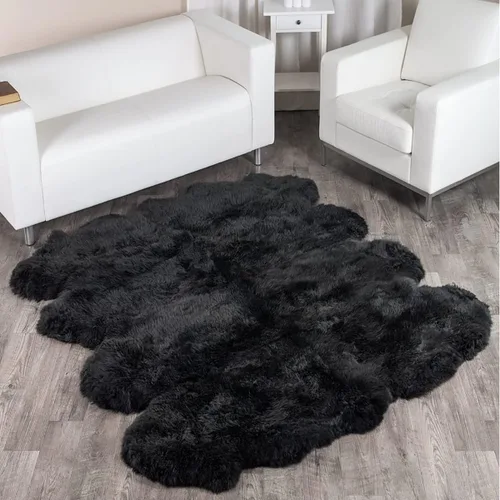 Vista 95 de HUAHOO Alfombra de piel de oveja genuina prémium Negra Real de Australia Piel de oveja natural de lujo, alfombra esponjosa de lana de cordero