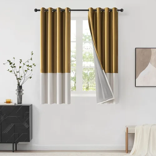 Vista 14 de BULBUL Cortinas de terciopelo 100% opacas negro oro, cortinas modernas con forro de 63 pulgadas de largo, cortinas térmicas con ojales para sala