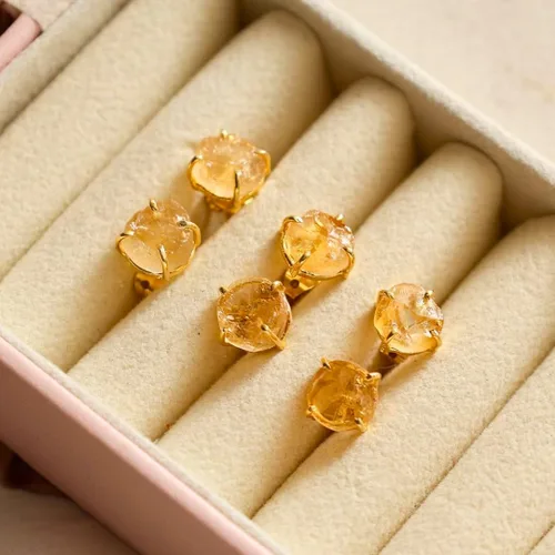Vista 140 de Gempires Natural Raw Prong Setting Stud Earrings, 8-10 mm Crystals Earring, Handmade Jewelry, Gift for Her