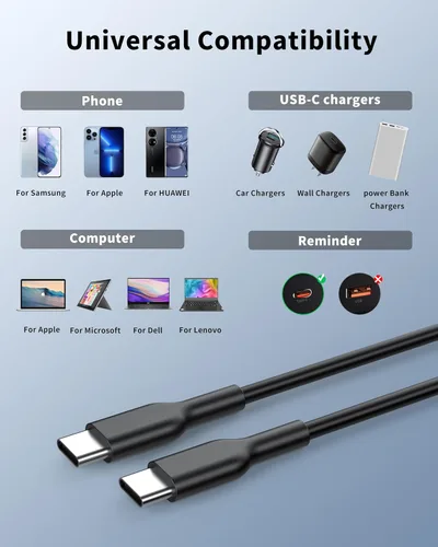 Vista 7 de Cable USB C a USB C (paquete de 2, 6 pies, 60 W/3 A) para iPhone 15, carga rápida para iPhone 15 Pro Max Plus, iPad Mini 6/Pro 2021, iPad Air 4