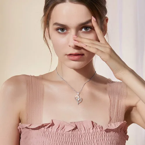 Vista 4 de YFN Collar de corazón de plata esterlina para mujer, regalos de cumpleaños para mamá, esposa, hija, novias