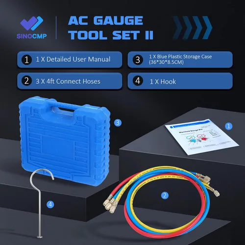 Vista 8 de 110V 1/3 HP 4CFM Bomba de vacío HVAC de una sola etapa y válvula de 3 vías, kit de manómetro de CA con detector de fugas para aire acondicionado