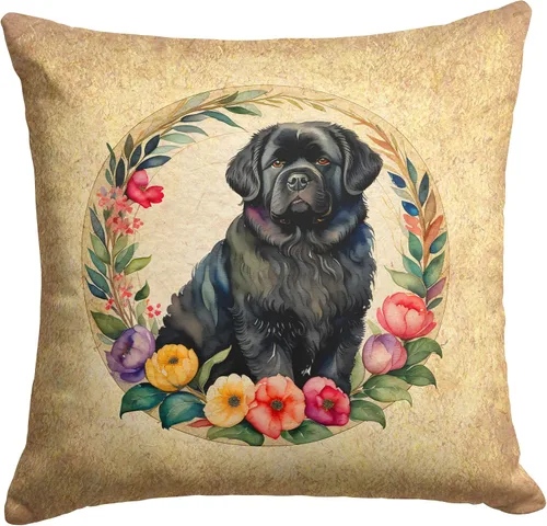 Vista 136 de Caroline's Treasures DAC2072PW1414 Affenpinscher and Flowers - Almohada decorativa de tela, lavable a máquina, para interiores y exteriores