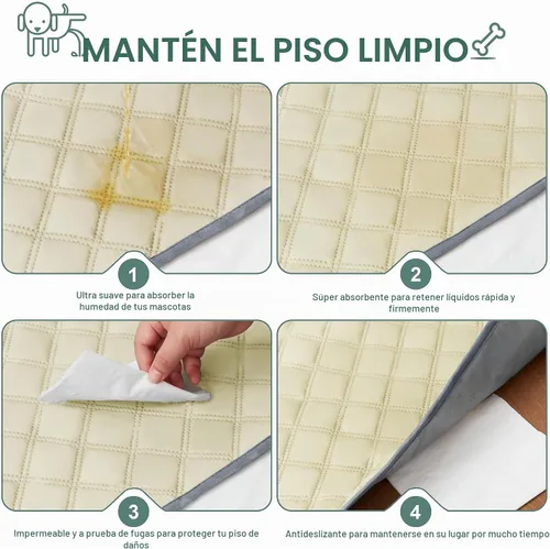 Vista 3 de Eterish Paquete de 2 almohadillas reutilizables y lavables para orina para perros, grandes, extragrandes, 36 x 41 pulgadas, paquete de 2 Beige