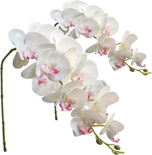 Vista 12 de FagusHome Flores artificiales de Phalaenopsis - Ramas de 9 flores grandes, orquídeas artificiales, plantas tallo de 42 pulgadas, 2 piezas para Azul
