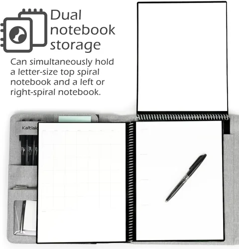 Vista 2 de Funda tipo folio compatible con el cuaderno de espiral Rocketbook construida con una bolsa de almacenamiento extraíble con cremallera de gran