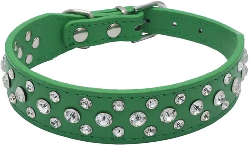Vista 14 de Dogs Kingdom Collares de cuero con diamantes de imitación personalizados de 10 a 24 pulgadas de longitud, para razas pequeñas y medianas, color Negro
