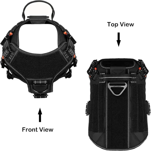Vista 3 de ICEFANG Arnés táctico para perro con 4 hebillas de metal, chaleco, equipo para transportar carga, ligero y modular para perro con asa, sin correa