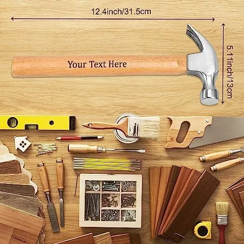 Vista 3 de Martillo de garra de madera personalizado, martillo de encuadre de cara fresada, cabeza de acero al carbono resistente con mango de madera de roble