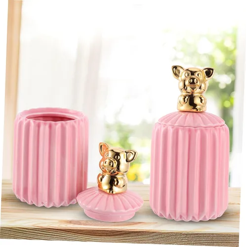 Vista 3 de SHOWERORO Adorable tarro de cerámica de animales, organizador de joyas decorativo con tapa para almacenar collares, pulseras y aretes, diseño