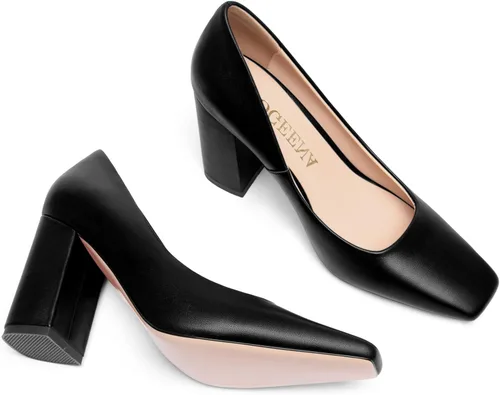 Vista 7 de FOGEENA Zapatos de tacón alto con puntera cuadrada para mujer, estilo casual, de 3.34 pulgadas