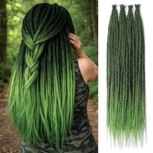 Vista 35 de Kraler Extensiones de Rastas Azules, Extensiones de Rastas Sintéticas de Ganchillo de 22", 100% Hechas a Mano, Rastas de Una Sola Punta, Delgadas