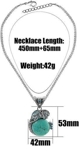 Vista 5 de YAZILIND Collar retro turquesa para mujer, con forma de elefante, collar de cadena de plata tibetana turquesa, Metal, no conocido
