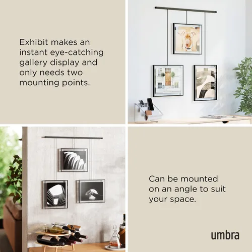 Vista 4 de Umbra Exhibit - Juego de galería de marcos de fotos, collage de pared ajustable, tres fotos de 8 x 10 pulgadas, juego de 3, color negro