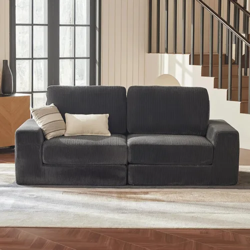 Vista 28 de Sofá seccional modular, 120.47" Sofá seccional moderno en forma de nube con chaise en L, cómodo sofá mullido de corduroy con asiento profundo, sofás