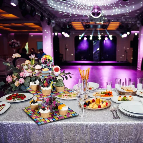 Vista 7 de Tiamon Decoración de fiesta de discoteca de los años 70, soporte retro para cupcakes, 11.8 pulgadas de alto x 9.8 pulgadas de ancho x 7.1 pulgadas
