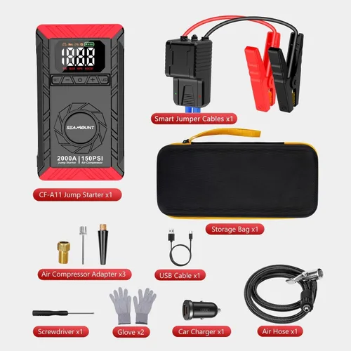 Vista 7 de SEAMOUNT Arrancador de 2000A con compresor de aire, cargador y potenciador de batería de auto portátil de 12V para motores de 6.0L de gasolina