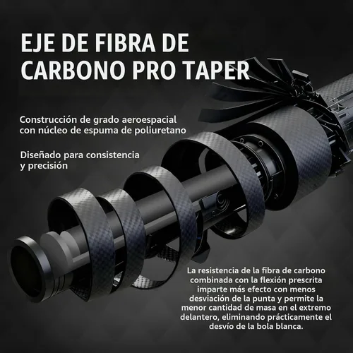 Vista 3 de Taco de piscina de fibra de carbono, palos de piscina profesionales de baja desviación para adultos, taco de billar con eje de carbono premium