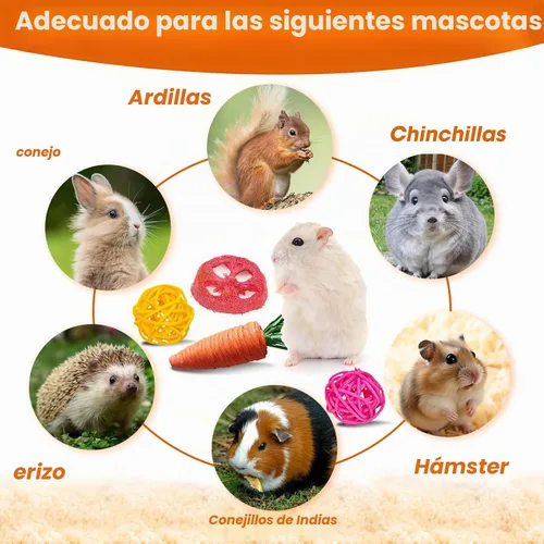 Vista 2 de Jorewood - 21 piezas de juguetes masticables para conejos para dientes, juguetes naturales de conejo de madera de durazno, hierba Timothy, palitos