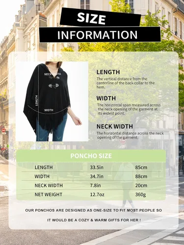 Vista 6 de Ferand Poncho de ajuste holgado para mujer con elegantes botones de cuerno, cuello en V y dobladillo en V