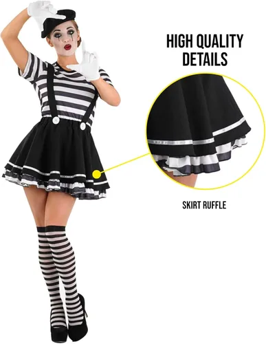 Vista 4 de Fun Shack Disfraz de Mime para mujer artista disfraz de Halloween para mujeres y adultos disponible en tallas S M L XL Blanco