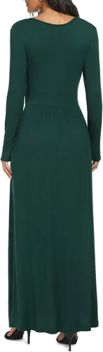 Vista 4 de LILBETTER - Maxi vestido casual, de manga larga, cuello en V, holgado, liso y largo para mujer
