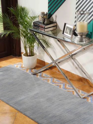 Vista 23 de Alfombras de área de lana anudadas a mano en telar, ecológicas - 10'x10', cuadradas, color aguamarina, diseño liso sólido, alfombras de área gruesas