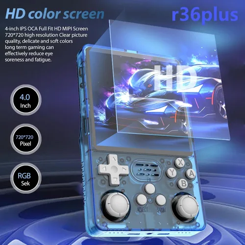 Vista 4 de R36plus - Consola de videojuegos portátil, consola de juegos retro portátil con pantalla IPS de 4.0 pulgadas, sistema ArkOS, más de 15000