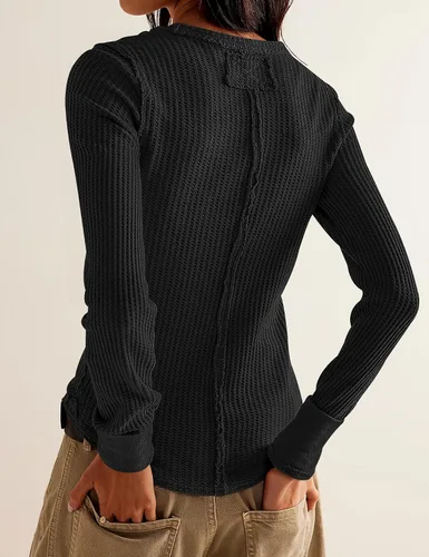 Vista 3 de morhuduck Women's Waffle Knit Tops Long Sleeve Shirts Casual Slim Fitted Crew Neck Pullover Shirts