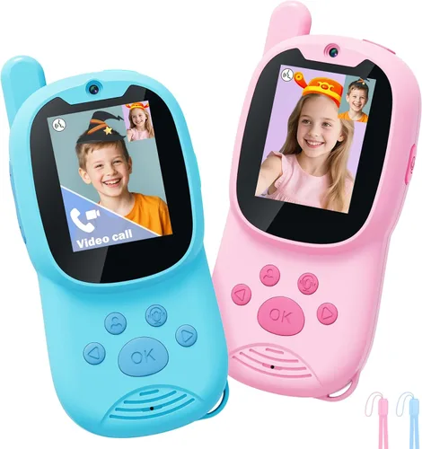 Vista 8 de Walkie Talkies de video para niños, paquete de 2 walkie talkies recargables para niños que pueden enviar mensajes, regalos de Navidad y cumpleaños
