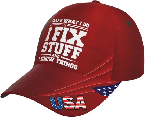 Vista 15 de That's Whats I Do I Fix Stuff and I Know Things - Sombreros desgastados para hombre, de mezclilla lavada, ajustables, con correa trasera 1