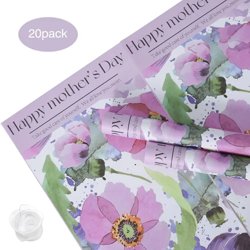 Vista 2 de HYSSINOWRAP 20 hojas/papel de regalo de dos colores para el Día de la Madre, suministros de ramo de floristería, manualidades, embalaje de regalo