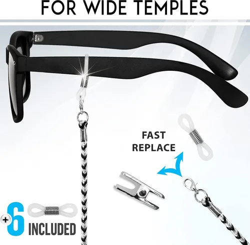 Vista 2 de SIGONNA Retenedores de gafas - Soporte para correa de cristal de ojos - Cadena para gafas para mujer - Correa plateada para gafas - Cadena