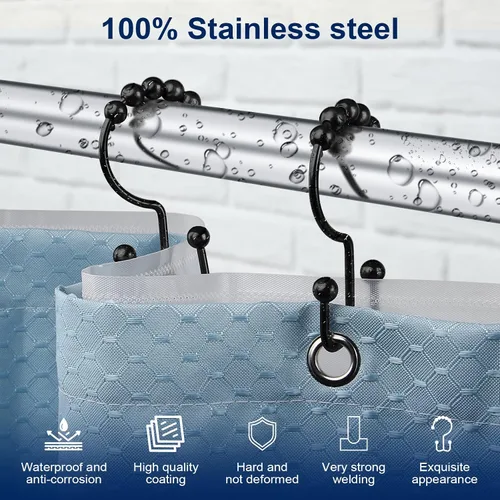 Vista 2 de Gidse Ganchos para cortina de ducha, resistentes de acero inoxidable de doble cara, anillos para cortina de baño, cortinas de ducha, juego de 12