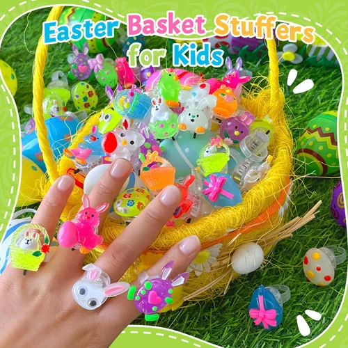 Vista 6 de AIVEI - Rellenos de huevos de Pascua, anillos iluminados, cestas, juguetes, regalos para niños 28 recuerdos de fiesta que brillan en la oscuridad
