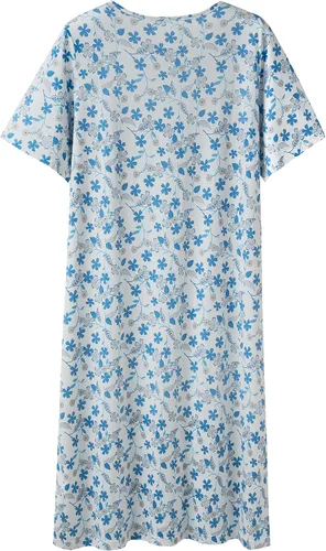 Vista 2 de Keyocean - Camisones para mujer, 100% algodón, suave, cómodo, ligero, manga corta, vestido de noche para damas Azul Floral en Crema
