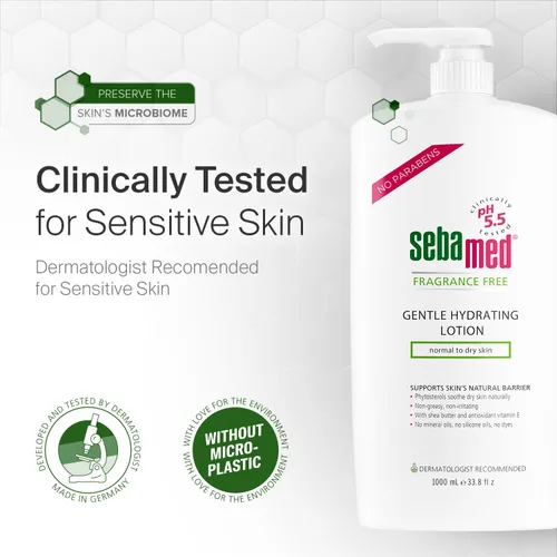 Vista 6 de SEBAMED Loción hidratante suave sin fragancia, ultra suave, recomendada por dermatólogos, hidratante para pieles sensibles normales a secas, 33.8