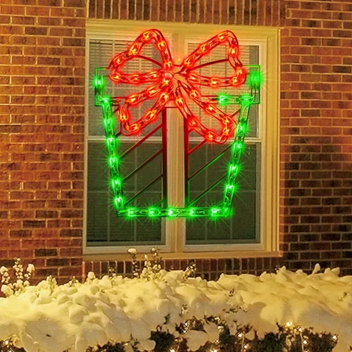 Vista 16 de LAMPHOME Decoración de Silueta de Ventana de Navidad de Lazo Rojo Iluminado de 18" con 50 Luces rojo (Red Bow)
