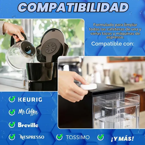Vista 4 de Tabletas descalcificadoras limpiadoras para cafeteras – 1 año de suministro, fórmula de acción rápida compatible con Nespresso, Keurig, Ninja