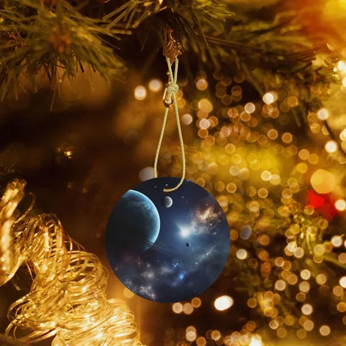 Vista 7 de Adorno de Navidad redondo colgante de Navidad, luna, estrellas y planetas, árbol de Navidad, cerámica, adorno colgante de cerámica personalizado