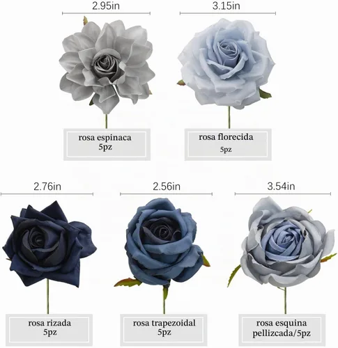 Vista 2 de TINGE TIME - Flores artificiales, 25 piezas, rosas azules degradado de aspecto real con tallo para manualidades, ramos de novia, centros de mesa