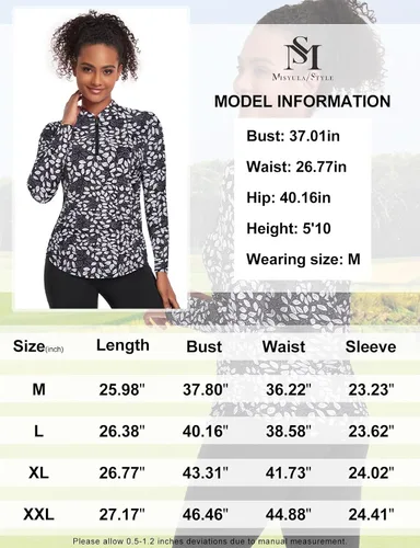 Vista 5 de Misyula - Camisetas de golf para mujer, con cremallera de 14, protección solar, secado rápido, tenis, correr, atletismo, entrenamiento