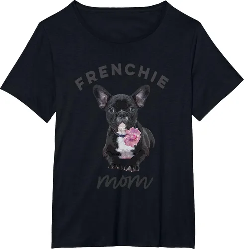 Vista 30 de Camiseta Bulldog Francés para Mujer, Frenchie Mom, Flor, Negro, S