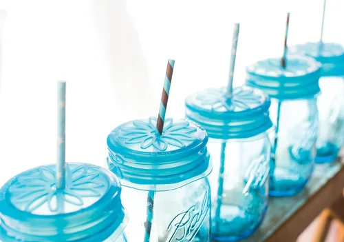 Vista 5 de Blossom Mason and Canning Jar tapas para beber y beber, silicona, para tarros Mason de boca ancha, 4 pulgadas; azul; 1 tapa