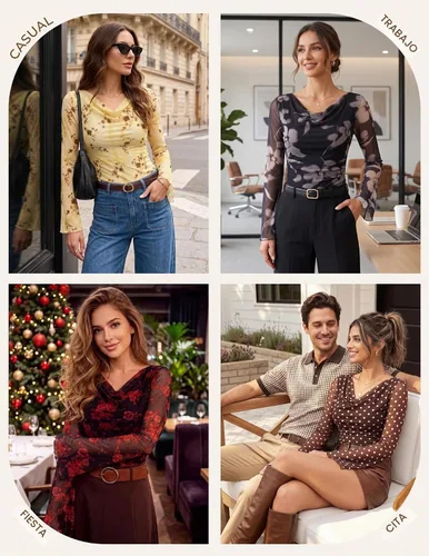 Vista 6 de GRACE KARIN Blusas de malla estilo bohemio para mujer, estilo casual