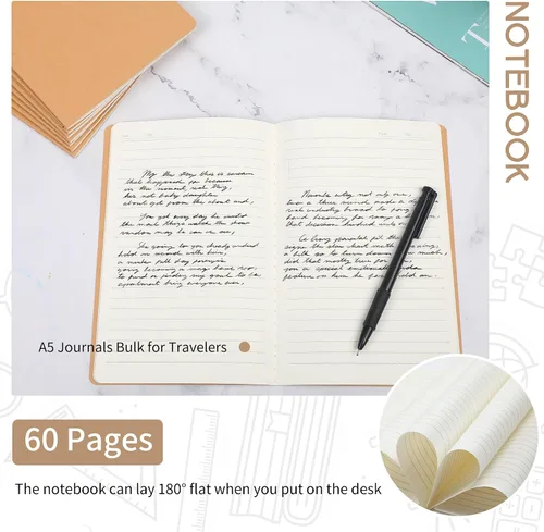 Vista 5 de miikoul Paquete de 4 cuadernos de papel kraft A5 con papel rayado, 8.3 x 5.5 pulgadas, 60 páginas/30 hojas, 80 g/m², cuaderno de viaje para adultos